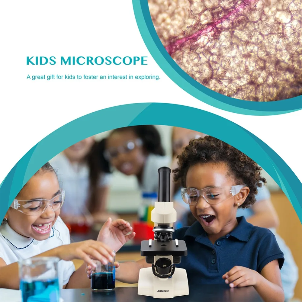 AOMEKIE монокулярный Биологический микроскоп 70X-400X Нижняя лампа слайды образцы клеток для наблюдения за студенческим наукой образование подарок для детей