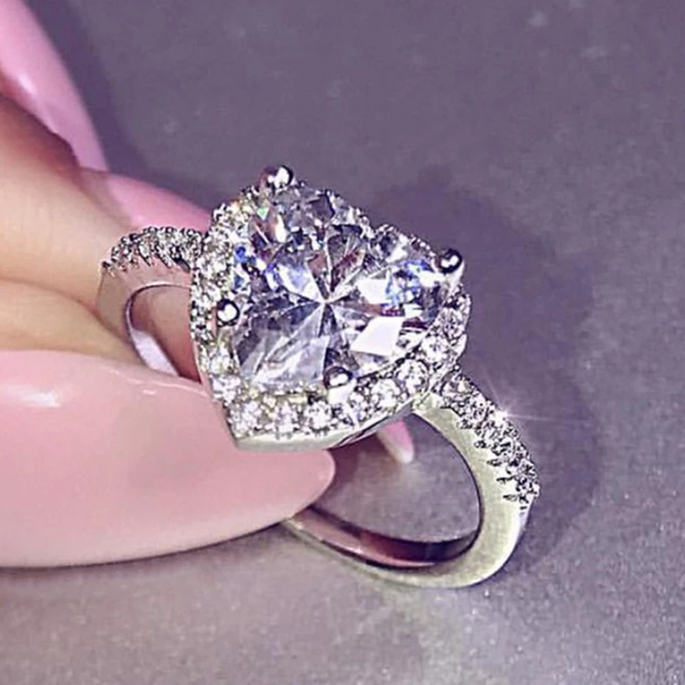

Fashion Classic Sliver Color Zircon Heart Ring For Women Bridal Wedding Jewellery Engagement Wedding Ring Anillos Mujer Jewelry