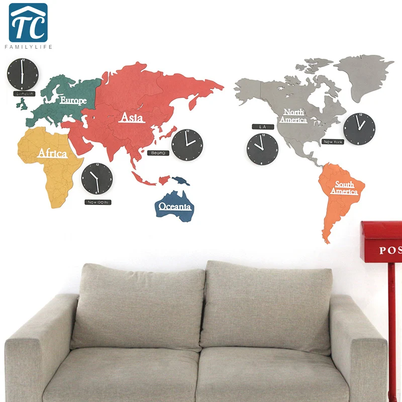 Buyuk Yaratici Renkli Dunya Haritasi Saati Yatak Odasi Dilsiz
