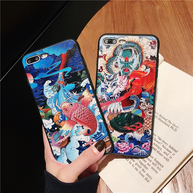 Чехол для iPhone X XS Max XR 8 7 6 6s Plus силиконовый мягкий чехол в китайском стиле с 3D
