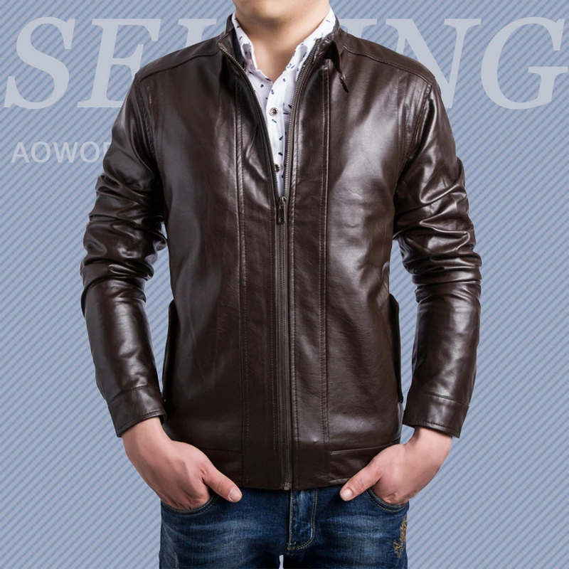 British Men Washed PU Leather Coat Big Yards Slim Fit