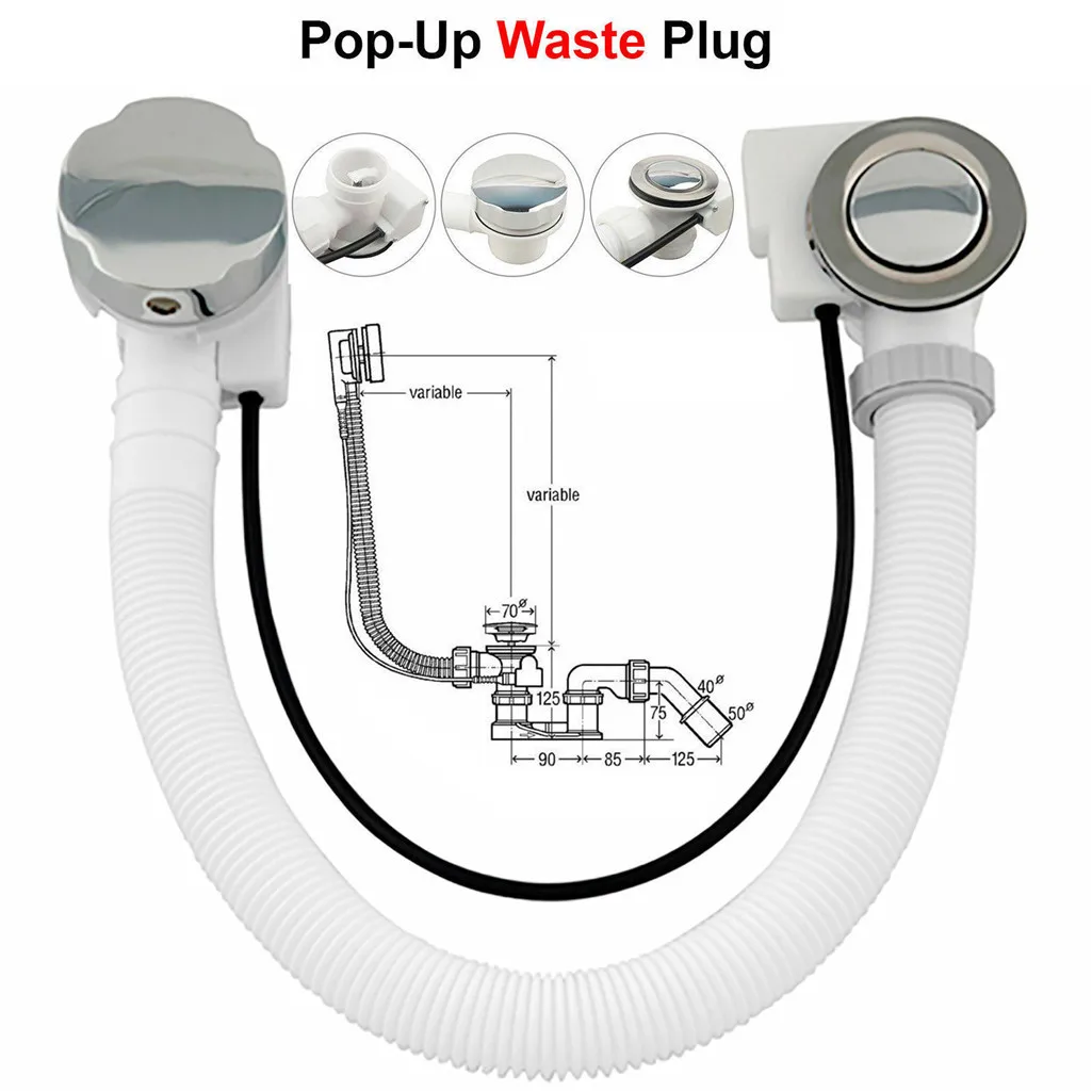 Скрытый слив Слива ванны всплывающий штекер пластиковый wist Хромированная ручка-вверх Пробка Ванна вода скрытый пластиковый фильтр для труб