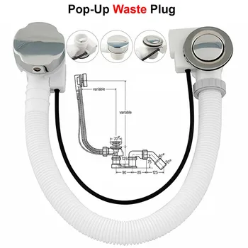 

Concealed Bath Overflow Waste Pop-Up Plug Plastic wist Chrome Handle -Up Plug Bathtub Water Concealed Plastic Pipe Strainer
