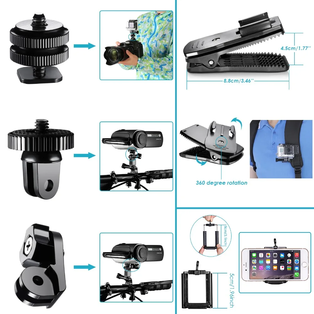Набор аксессуаров для экшн камеры Neewer GoPro Hero 8 Max 7 6 5 4 Black 2018 Session Fusion DJI AKASO APEMAN Campark