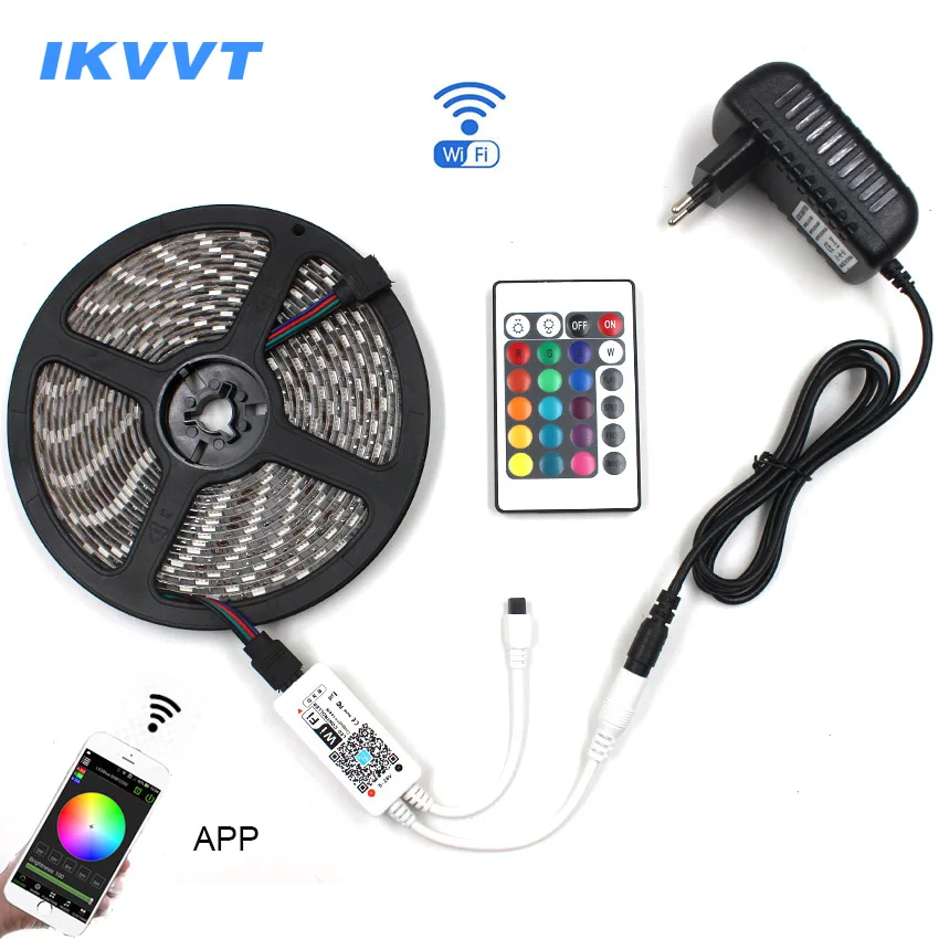 IKVVT WIFI 5050 RGB Светодиодная лента Водонепроницаемая rgb для шин 12 В светодиодная