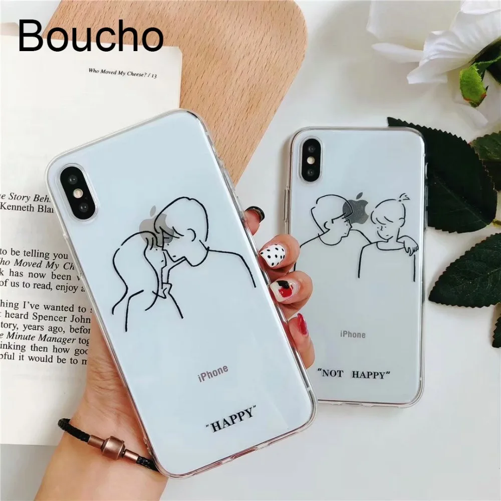 Boucho TPU Transparent Phone Case For iPhone X Girl And Boy Couple Cases 6 6S 7 8 Plus Soft Silicone Cover Fundas |
