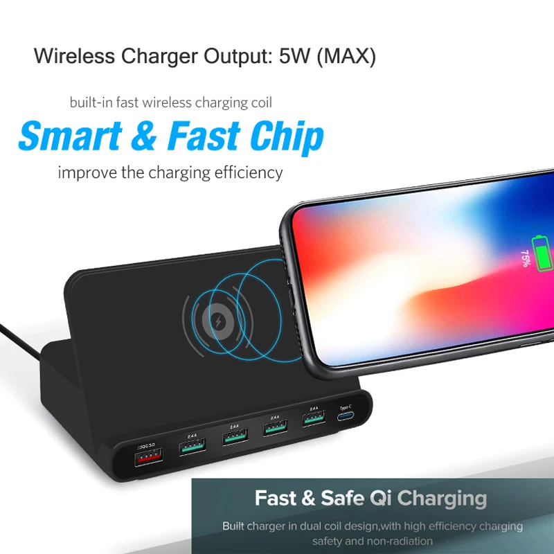 AIXXCO 2 в 1 быстрая зарядка 3,0 usb зарядное устройство с беспроводной зарядной станцией для iPhone 7 8 мобильный телефон Быстрая Зарядка 5 Вт QI