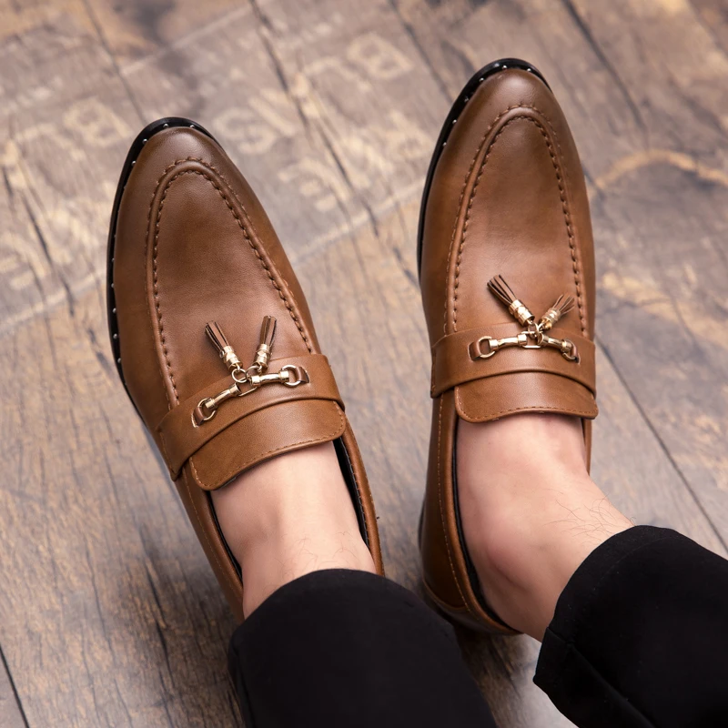 Г., новые мужские модельные туфли в деловом стиле модные элегантные официальные свадебные туфли мужские офисные туфли-оксфорды без шнуровки, кожаная обувь черного цвета - Цвет: 8082-brown
