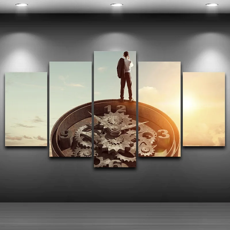 

Artistic Print Drawing on Canvas Framed wall art pictures Spray Oil Painting Decoration Printed Decor for home Old Clock AE0279