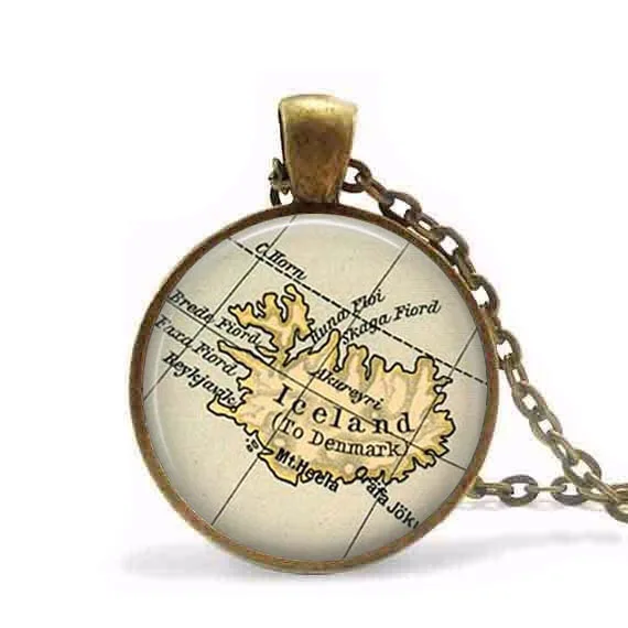Iceland country map Necklace Iceland map europe Pendant Necklace women