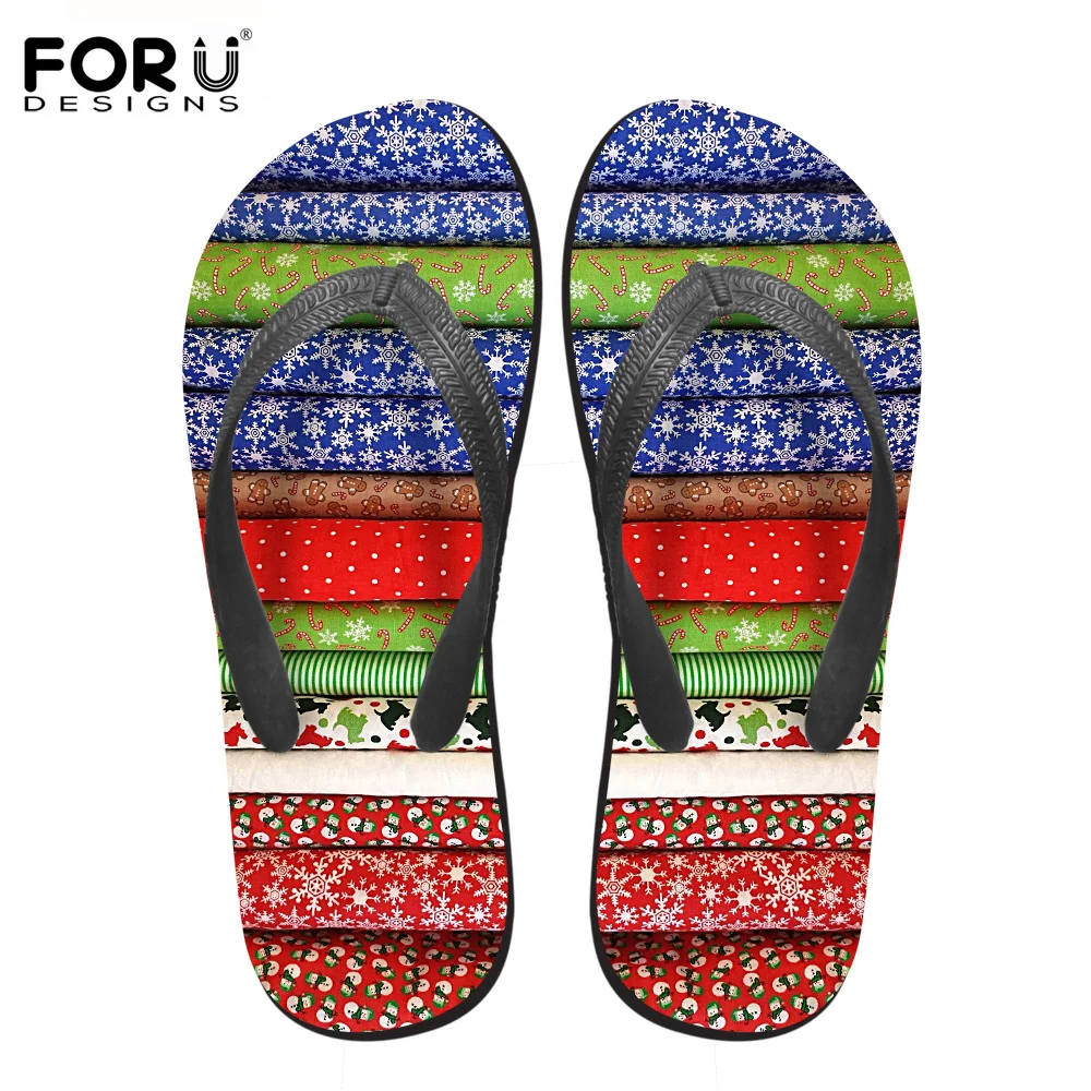 

FORUDESIGNS Fashion Women Summer Flip Flops 3D Patchwork Printing Flat Non-slip Beach Slippers for Woman Soft Sandals Flipflops