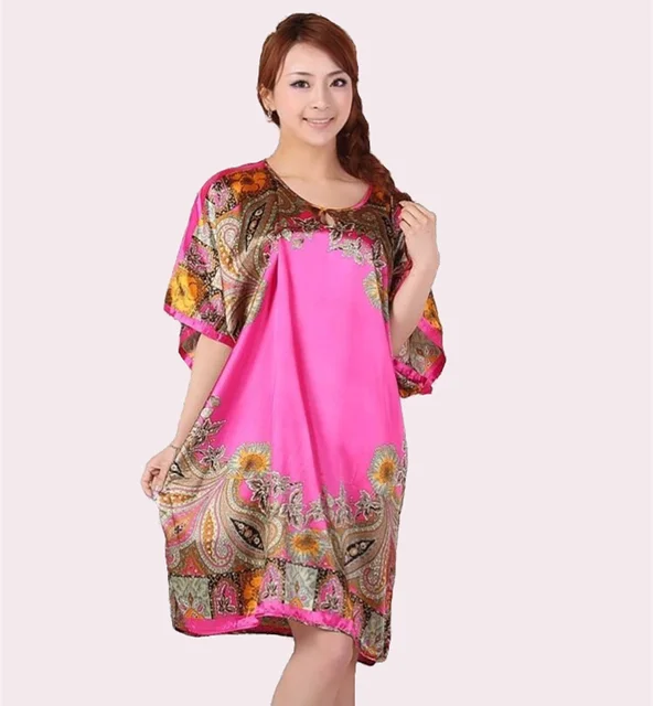 Plus Size Fashion Female Robe Bath Gown Printed Design Women Rayon Nightdress Summer Nightgown Pijama Mujer Zh887K