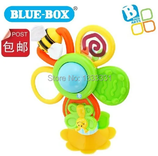 

HOT original blue box New Baby infant fun flower high dinning chair toy desk sucker flower Educational baby rattles 24cm gld52