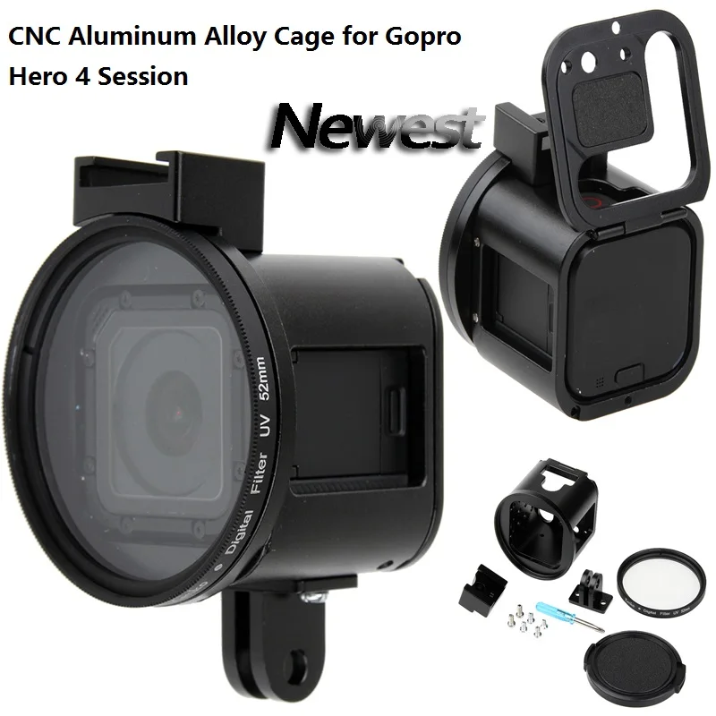 

Lightdow CNC Alloy Metal Case Housing Frame Shell + 52mm UV Lens +Lens Cover for GoPro Hero 4 Session / 4s Sport Camera