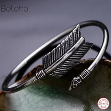 925 пробы Серебряный перо Форма Открытый жесткий браслет для мужчин или женщин Puck классический ретро стиль ювелирные изделия диффузный браслет