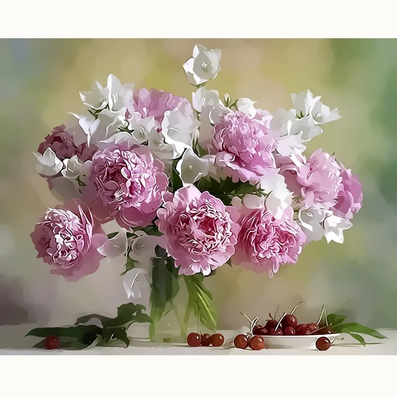 

Spring flower Oil Painting pictures By Numbers chrysanthemum rose Digital Pictures Coloring by hand Unique Gifts Home Decoration