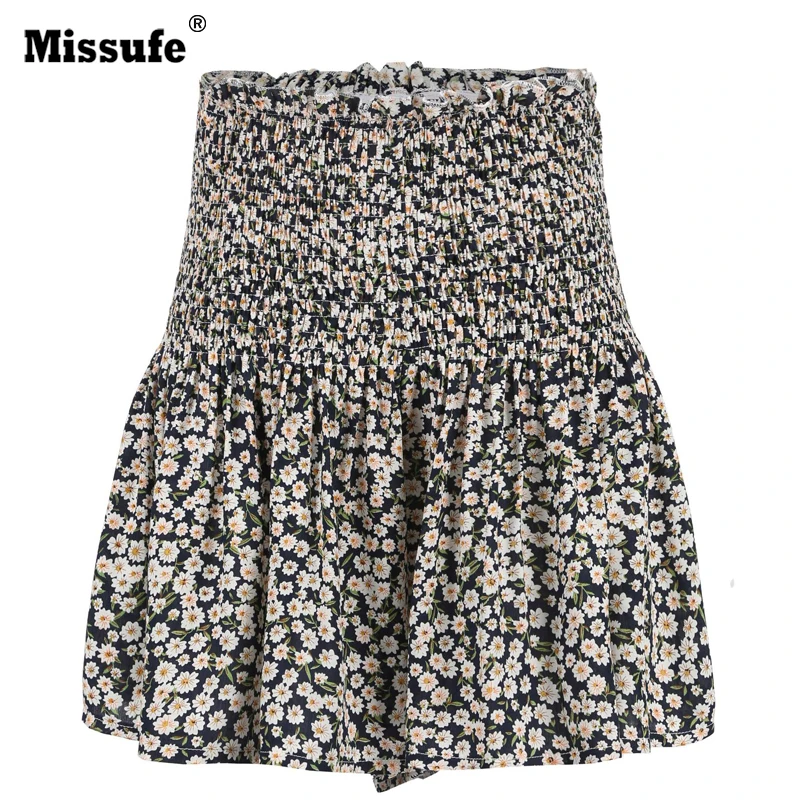 

Missufe Smock High Waist Women Shorts Floral Print Bobo Beach Wear 2019 Casual Shorts