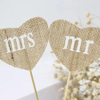 2 шт./компл. Mr &amp Mrs флаг в форме сердца из натурального джута мешковины гессенские