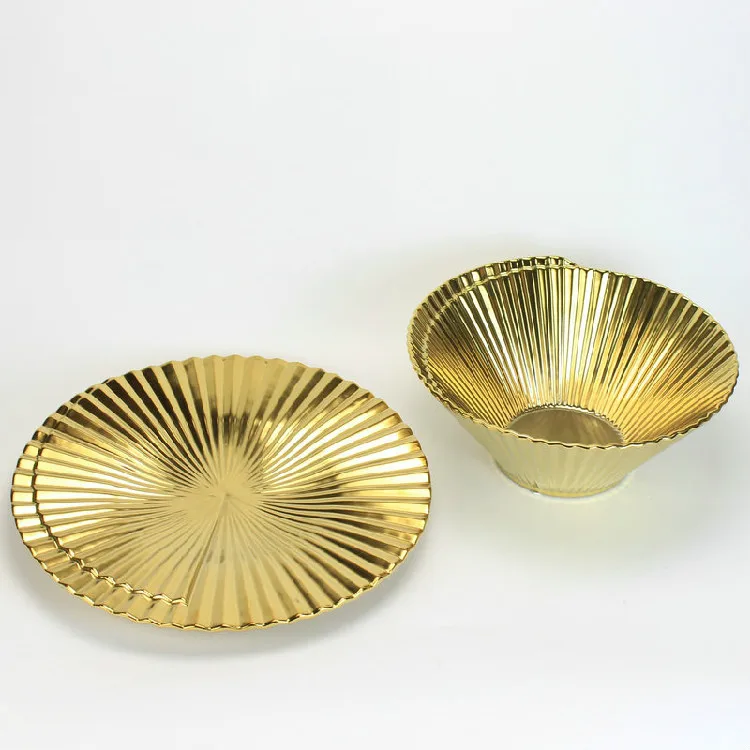 Ceramic Decorative Bowls Modern Creative Golden Geometric Vertical