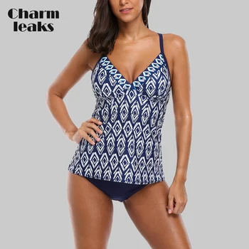 

Charmleaks Women Tankini Set Two Piece Swimsuit Vintage Floral Printed Swimwear Push Up Sexy Bikini Bathing Suit