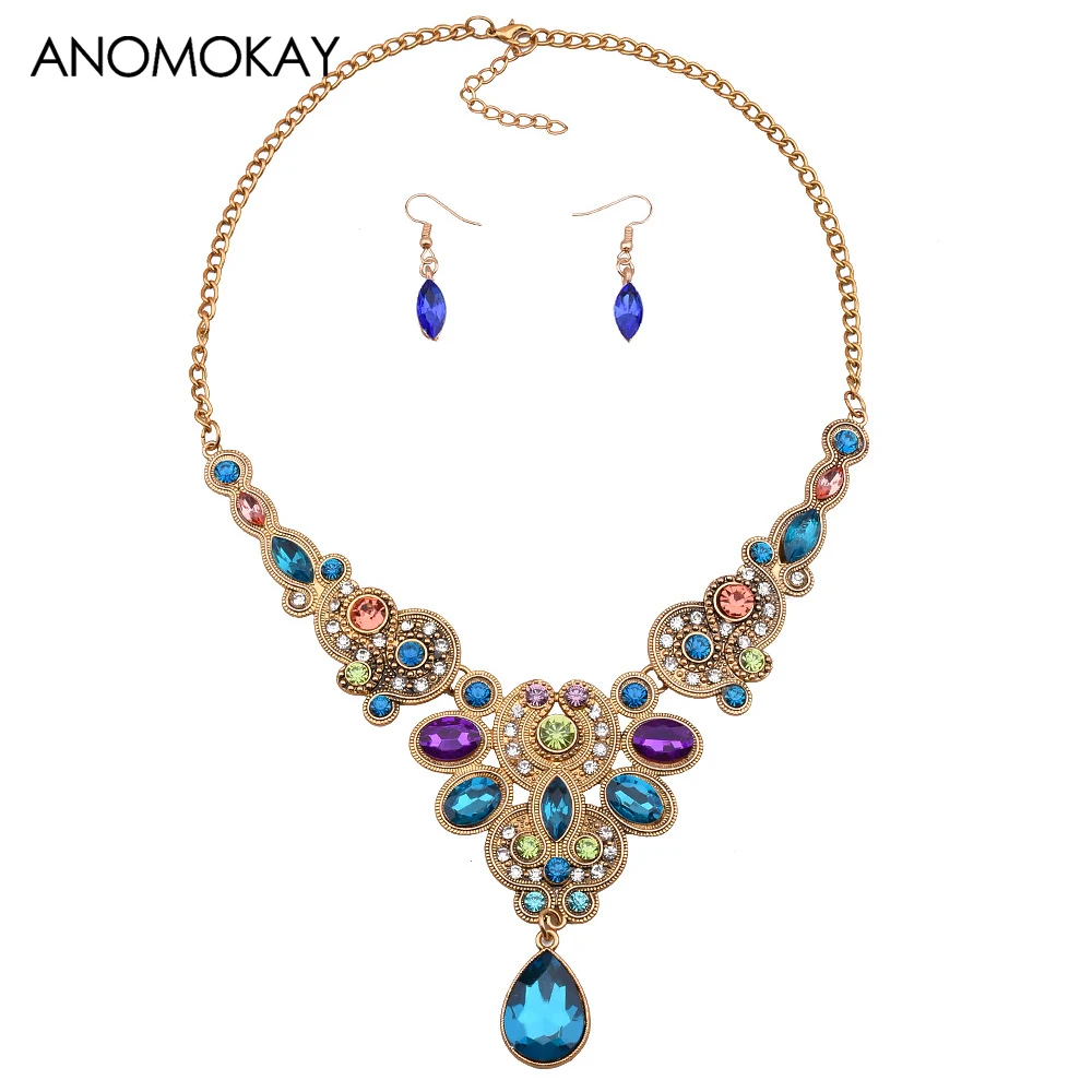 

ANOMOKAY Luxury Vintage Drop Choker Necklace Rhinestone Statement Necklace Multi Color Jewlery