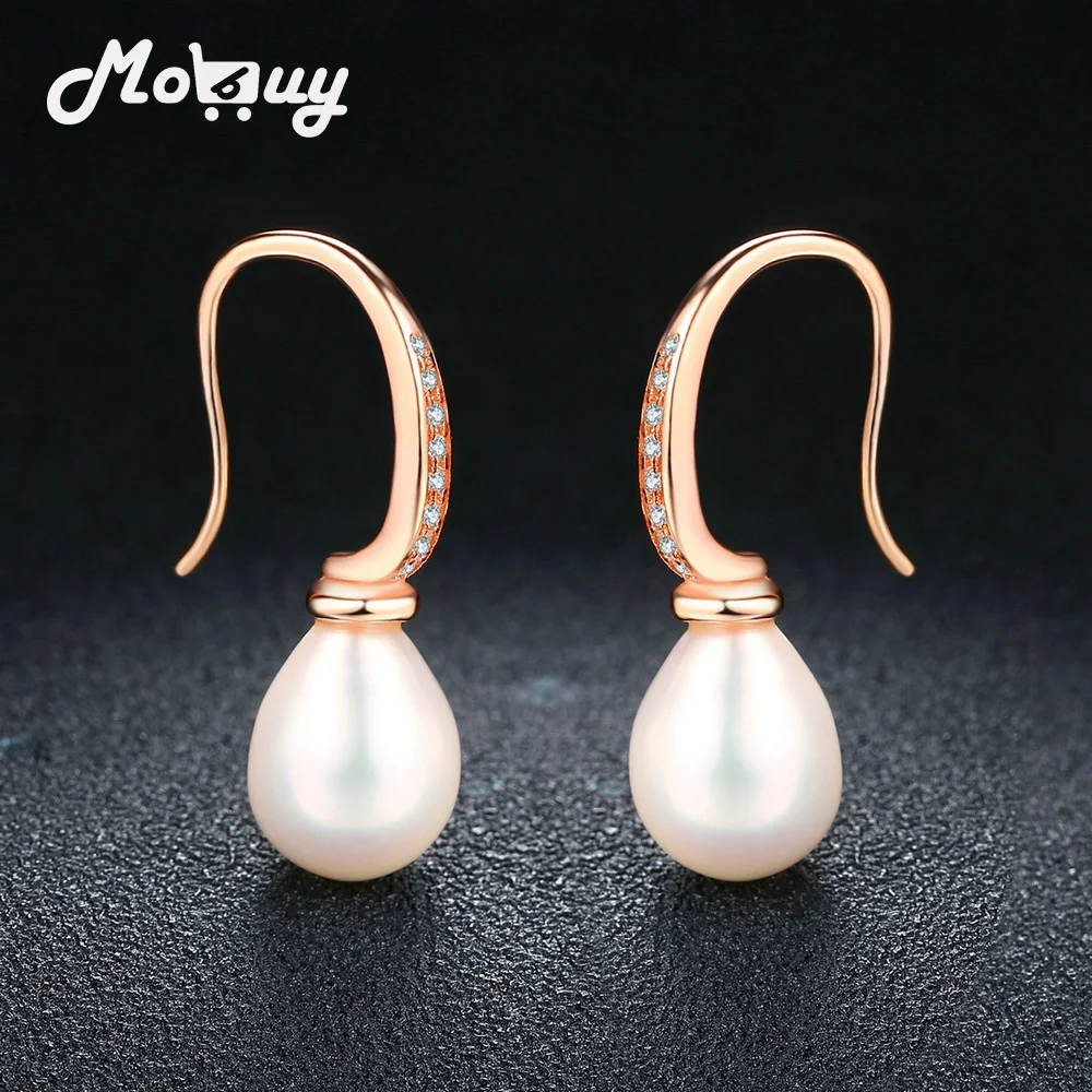 

MoBuy Natural Gemstone 9mm White Pearl Drop Earring 925 Sterling Silver Rose Gold Plated For Women Fine Jewelry MBEI033