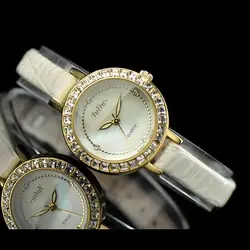 Женские кварцевые часы с перламутром из Японии, модное платье, кожаный браслет, CZ, подарок на день рождения для девочек, Julius Box 555
