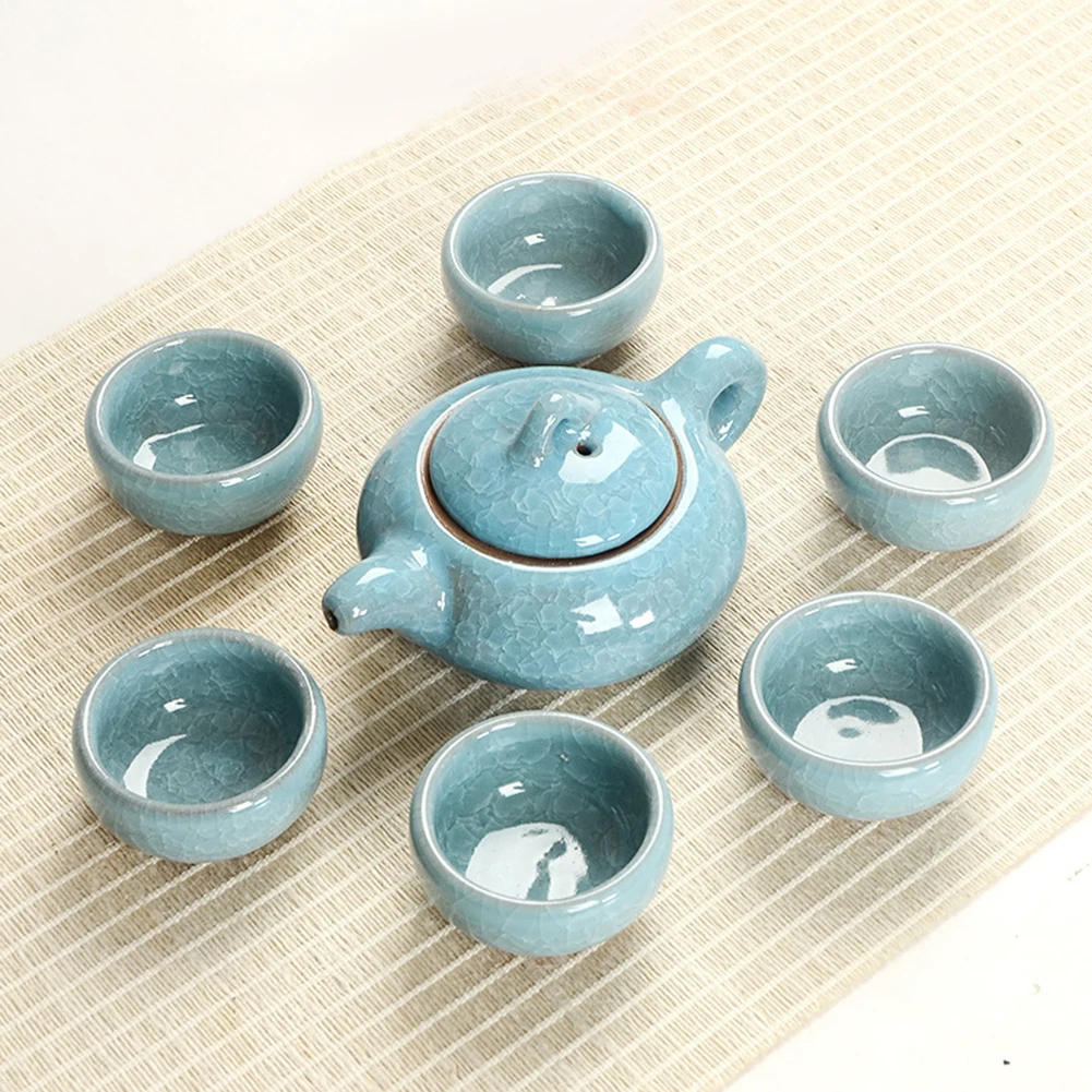 Китайский чайный сервиз, фарфоровый чайник с 6 керамическими чайными чашками, домашние украшения@ LS