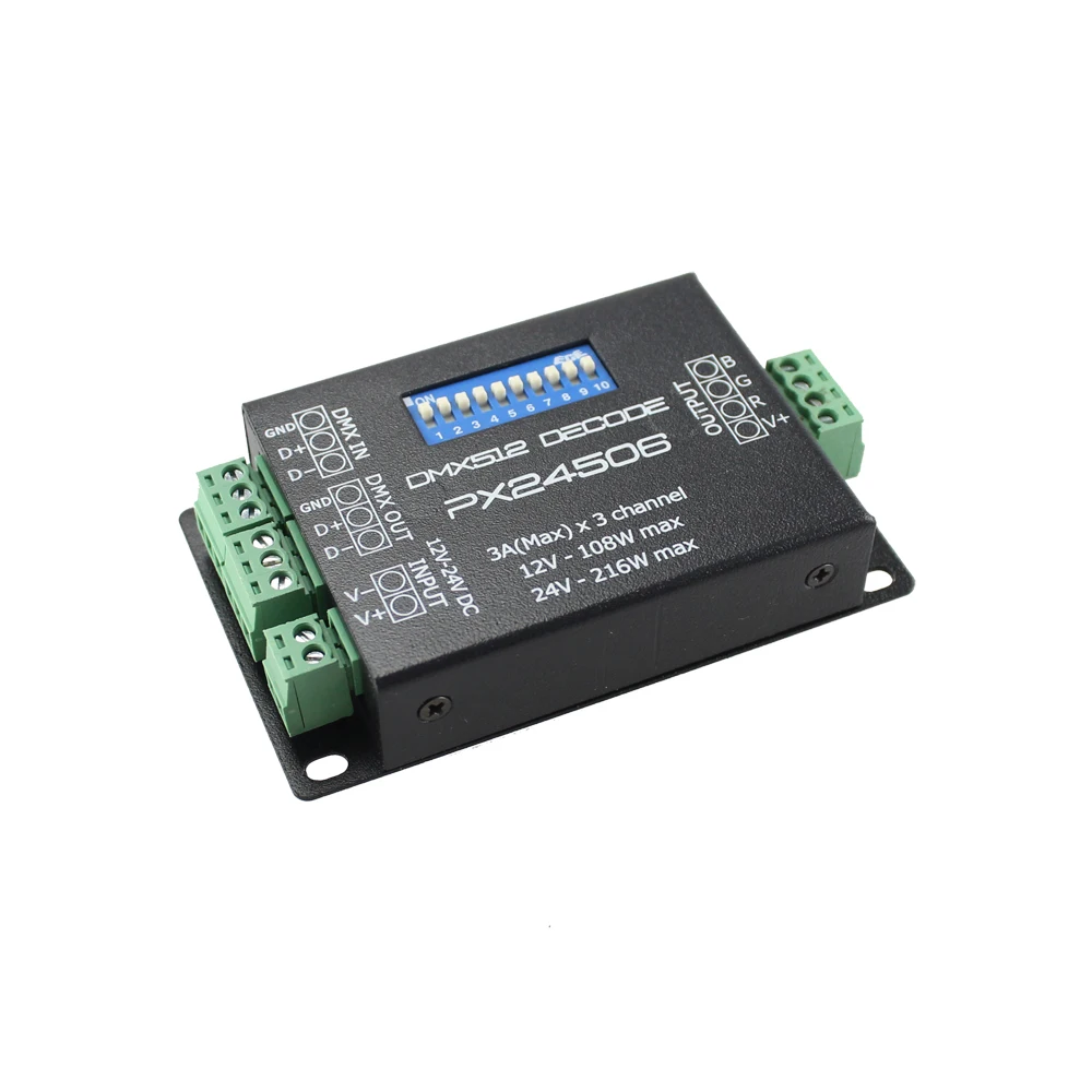 PX24506 светодиодный контроллер светодиодный декодер DMX 512 декодер драйвер 9A DMX 512 усилитель DC12-24V для RGB светодиодный светильник