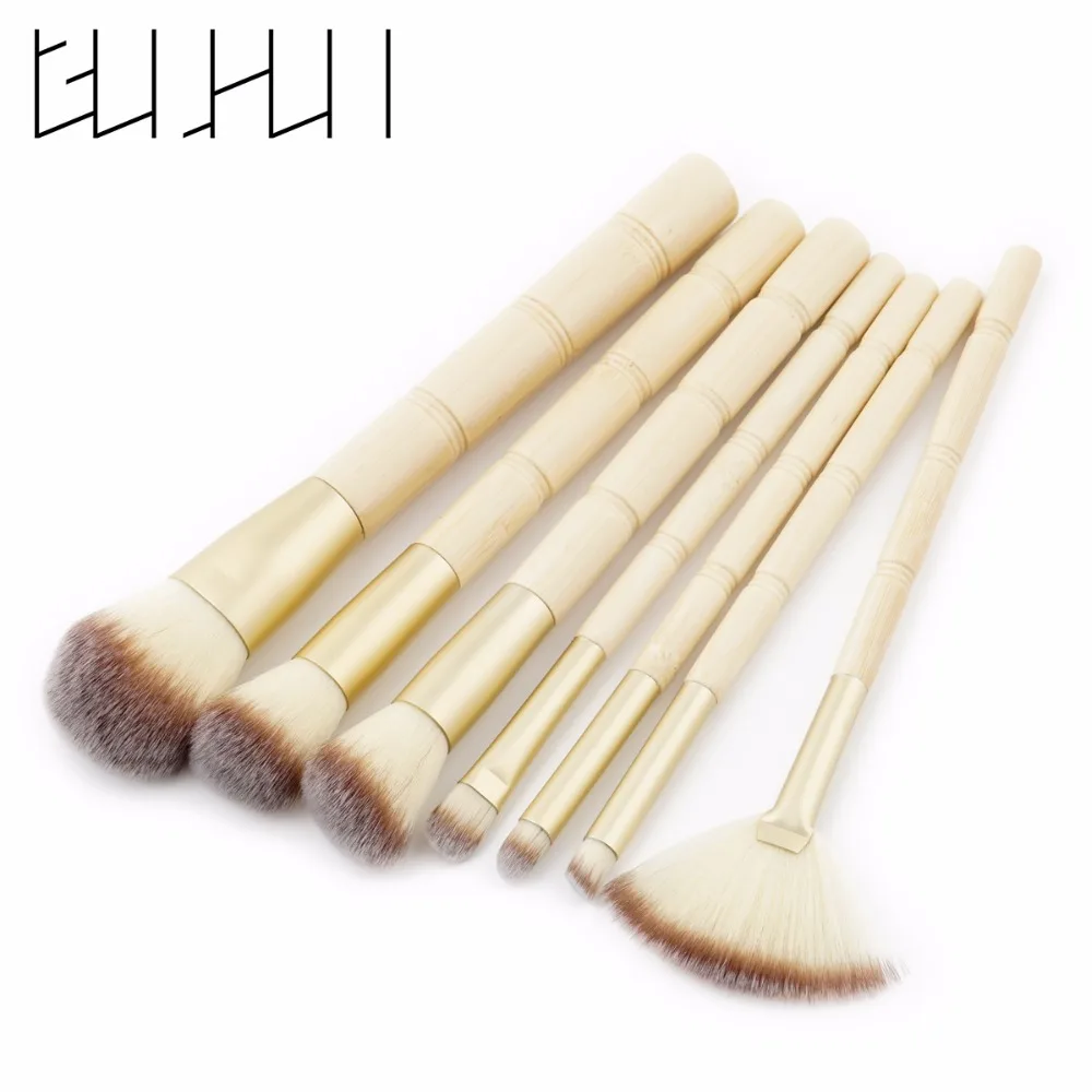 

GUJHUI New 7pcs Bamboo Makeup Brushes Kit Natural Soft Bristles Foundation Blush Eyeshadow Cosmetic Brush Set Make Up Tool