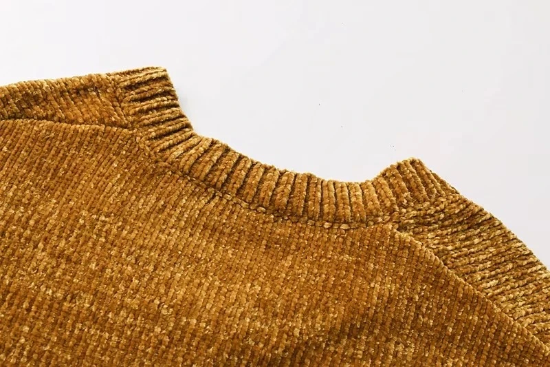 Винтажный шикарный женский ретро старый шенилл золотой бархат длинный пуловер свитера свободные Нерегулярные Свитера с v-образным вырезом Женские размеры s, M, L