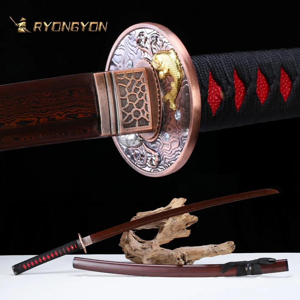 

Handmade Katana Real Sword Sharp Samurai Sword Japan Ninja Sword Damascus Folded Steel Full Tang Maroon Blade Battle Ready 711