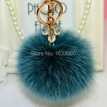 Piel de Pom Pom mullido grande genuino Real de piel de zorro bola llavero de piel llavero llavero del encanto del bolso mujeres bolsa accesorios