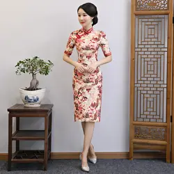 Большой размеры 3XL 4XL цветочный принт для женщин Cheongsam элегантный тонкий вечернее платье Винтаж Восточный леди шоу Qipao Vestidos