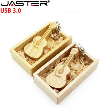 

JASTER USB 3.0 LOGO customized natural wooden guitar + box 4GB 8GB 16GB 32GB wood guitars usb flash drive memory stick gifts