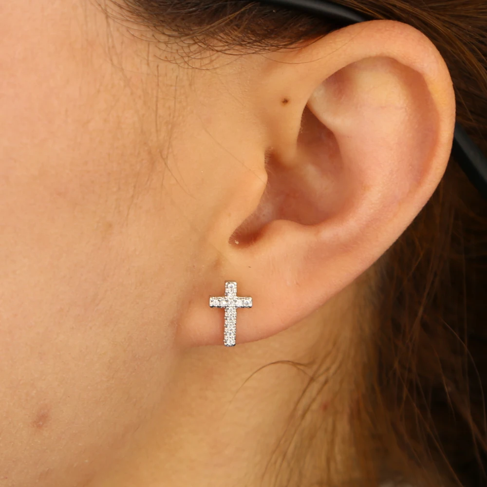 

classic trendy women jewelry tiny mini cz cross stud earring silver gold color minimal earrings