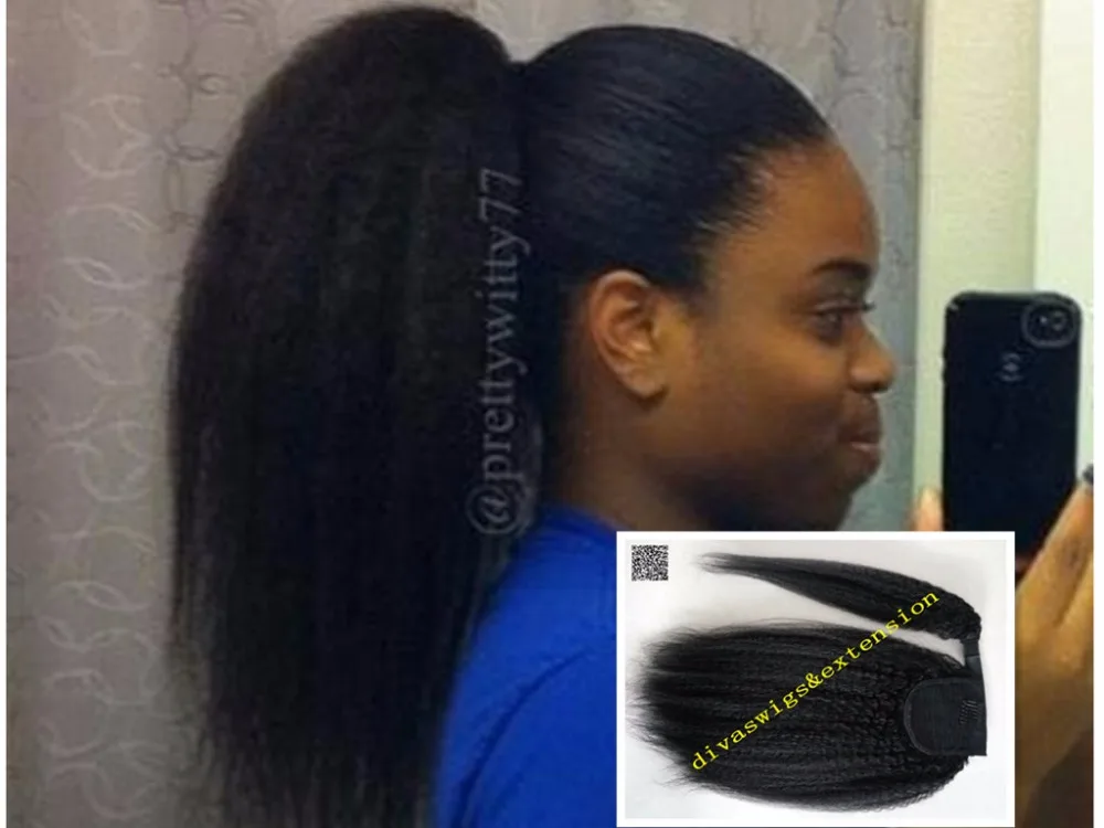 Black women italian yaki pony tail hairpiece Clip in kinky straight