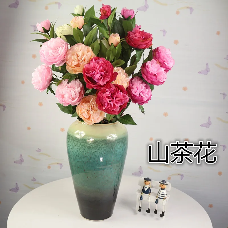 

Korean style 100cm 5 head tearose artificial flower silk camellia wedding home decoration fake flower