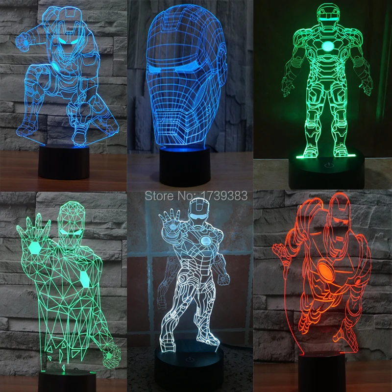 

Marvel Hero Iron Man 3D LED Night Light of 7 Models Avengers: Infinity War USB LED Table lamp by senor touch control and 3*AAA