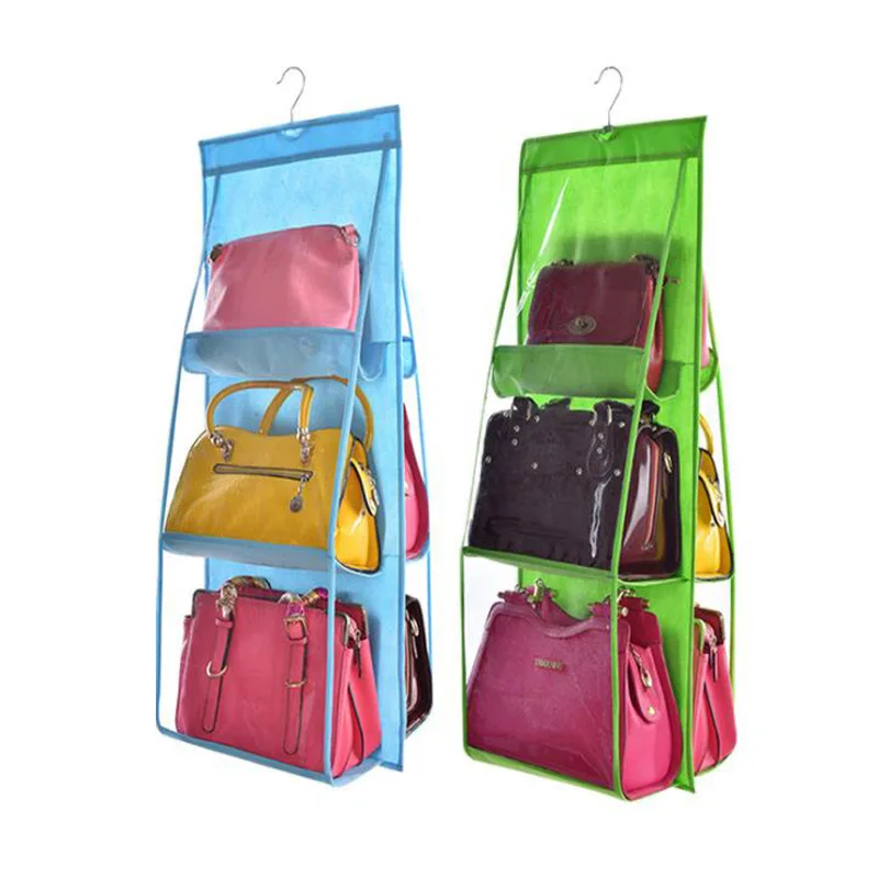 

6 Pockets Bags Storage Handbag Wardrobe Closet Organizer Transparent Hanging Storage Bag Double Side Sundry Tidy Organizer