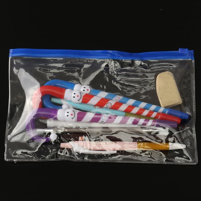 PVC Clear Plastic School Exam Stationery Case Pencil Pen Eraser Zipped Bag Pouch