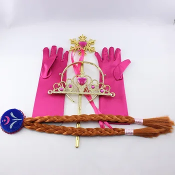 

Princess Ruby Diamond Tiara Crown Headband Braid+Snowflake Scepter Stick Gloves Set Party Costumes Kid Birthday Festival Favors