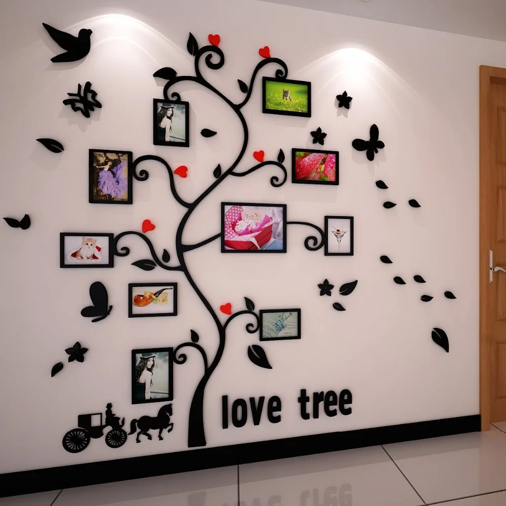

Happy Tree Photo Frame 3D Crystal Acrylic Three-Dimensional Wall Stickers Sofa photos of wall decoration for bedroom living room