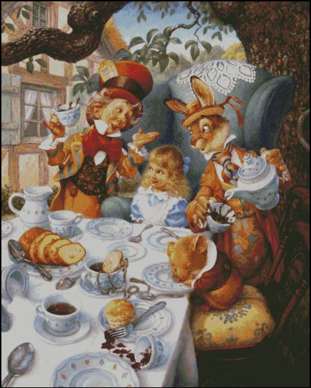 

Needlework,14CT Counted A Mad Ted party for Embroidery,DIY DMC Cross stitch kits,Arts Girl Rabbit Pattern Cross-Stitching Decor