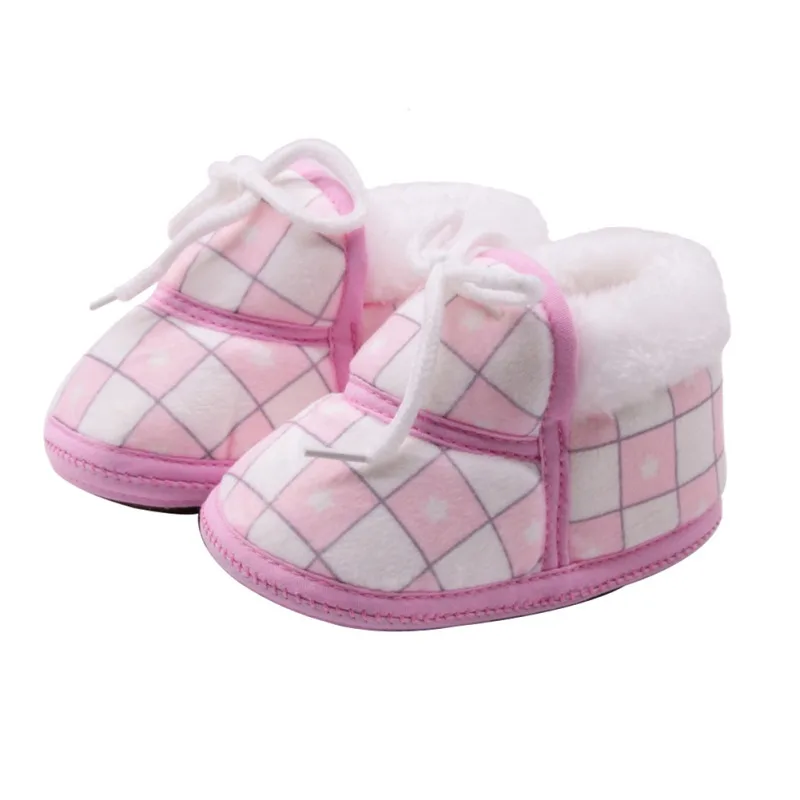 

Winter Baby Shoes Newborn Girls Boys Cute plaid Printed Non-slip Warm First Walkers Toddler Infant Lace-Up Shoes 0-12M