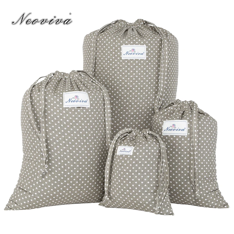 

Neoviva Cotton Laundry Bag for TO-GO with Drawstring, Pack of 4 in Different Sizes, Polka Dots Brown Bag Set for Laundry Pouch