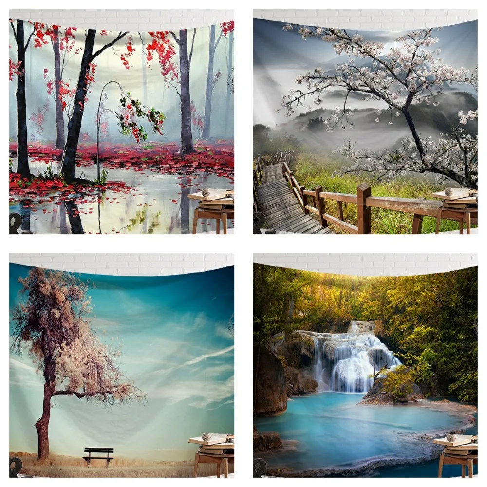 

CAMMITEVER Scene Tapestry High Quality Printed Fabric Tapestry Easy To Clean Won't Fade Wall Rugs Home Decor Fog Woods Lake 2019