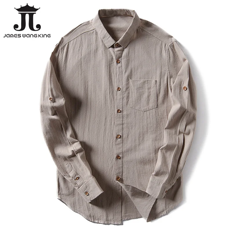 Buy Autumn Linen Cotton Men Shirts Solid Collar Flax
