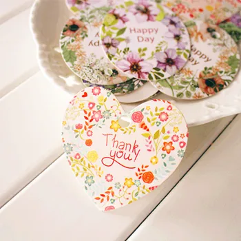 

thank you 50pcs heart shape light garland flower design paper labels packaging decoration tags Scrapbooking DIY
