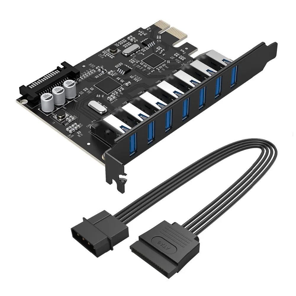 ORICO SuperSpeed USB 3,0 7 портов PCI-E Express карта с 15pin SATA разъем питания PCIE адаптация VL805 и VL812 наборы микросхем